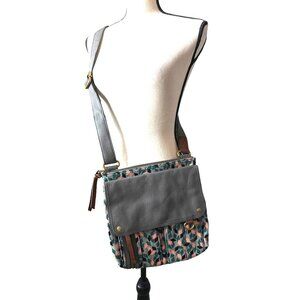 Fossil Morgan Traveler Crossbody Bag Adjustable Strap Geometric Green Coral